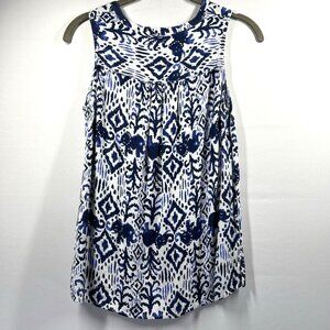 Lilly Pulitzer Tank Top Small Blue White Ink Elephant‎ Ikat Hi Low Hemline Rayon